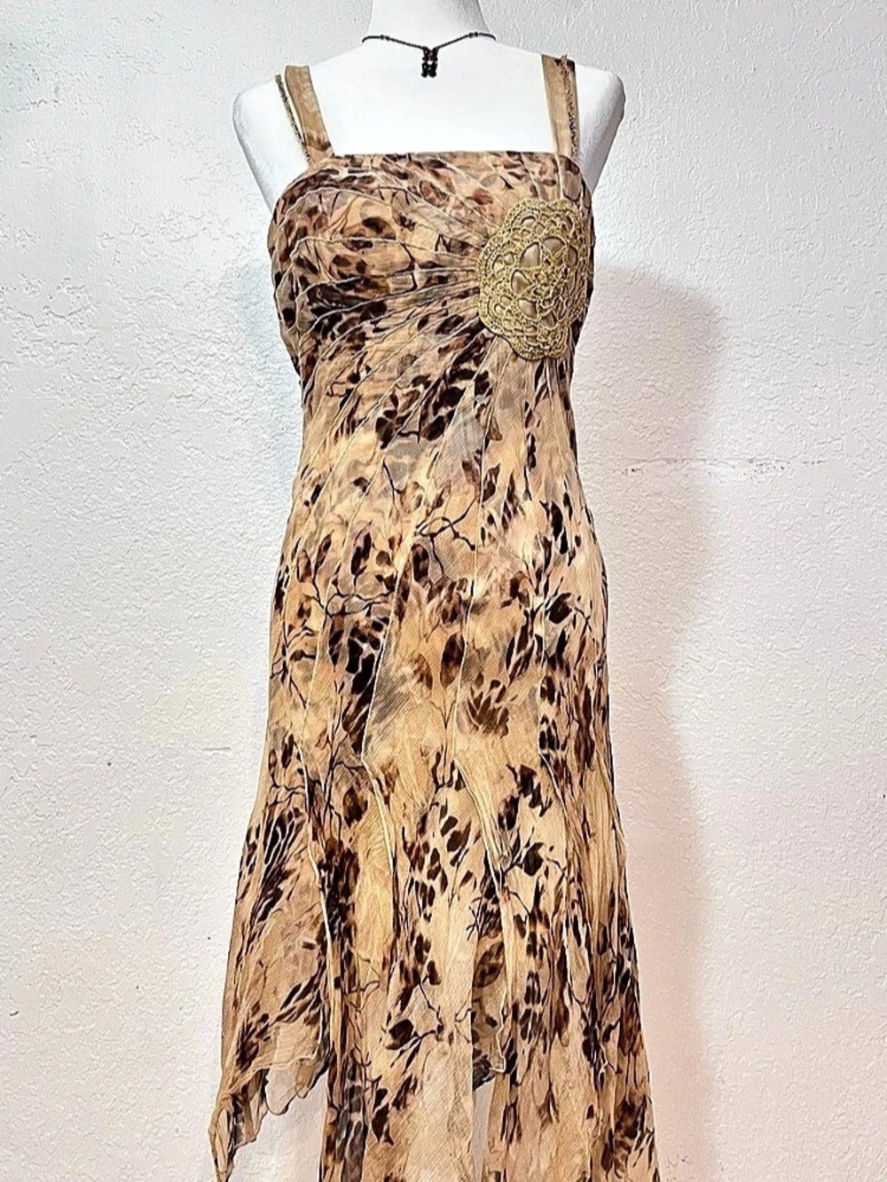 Animal Print High-Low Dress in Brown & Cream Like New